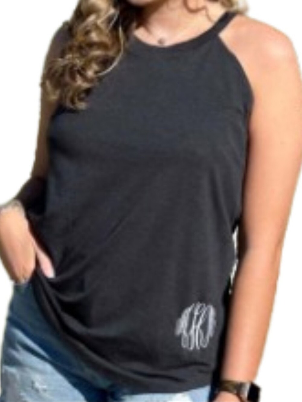 District Perfect Tri Blend Rocker Tank In Soft Black Sz Lg